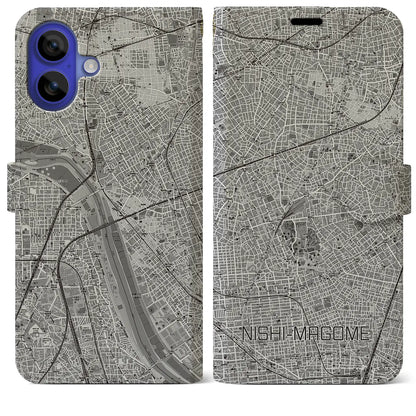 【西馬込（東京都）】地図柄iPhoneケース（手帳タイプ）モノトーン・iPhone 16 Pro Max 用