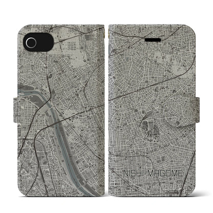 【西馬込（東京都）】地図柄iPhoneケース（手帳タイプ）モノトーン・iPhone SE（第3 / 第2世代） / 8 / 7 / 6s / 6 用