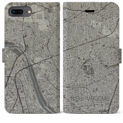 【西馬込（東京都）】地図柄iPhoneケース（手帳タイプ）モノトーン・iPhone 8Plus /7Plus / 6sPlus / 6Plus 用