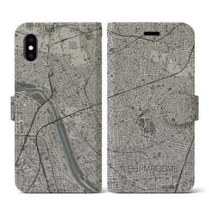 【西馬込（東京都）】地図柄iPhoneケース（手帳タイプ）モノトーン・iPhone XS / X 用