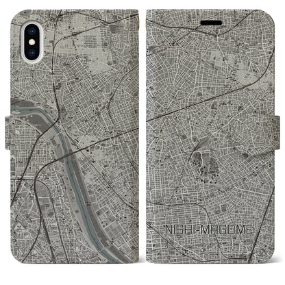 【西馬込（東京都）】地図柄iPhoneケース（手帳タイプ）モノトーン・iPhone XS Max 用