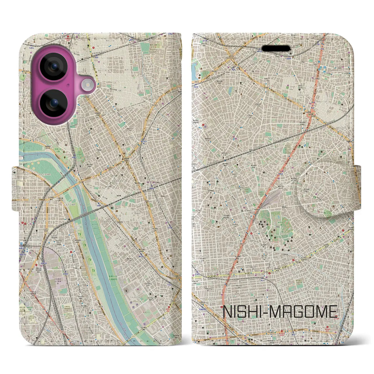 【西馬込（東京都）】地図柄iPhoneケース（手帳タイプ）ナチュラル・iPhone 16 Pro 用