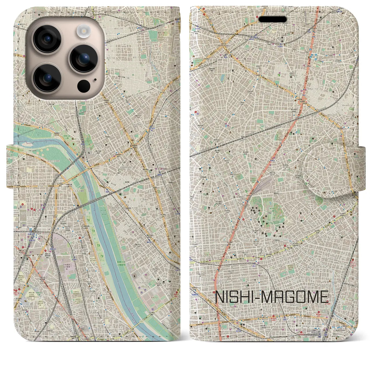 【西馬込（東京都）】地図柄iPhoneケース（手帳タイプ）ナチュラル・iPhone 16 Plus 用