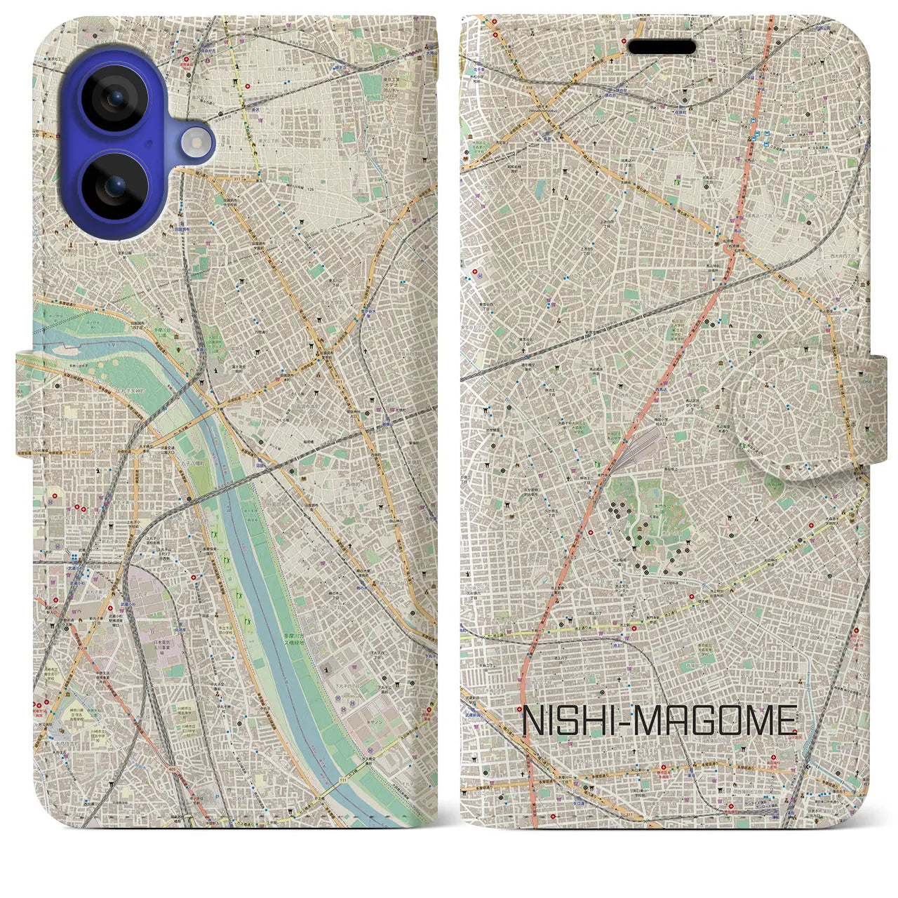 【西馬込（東京都）】地図柄iPhoneケース（手帳タイプ）ナチュラル・iPhone 16 Pro Max 用