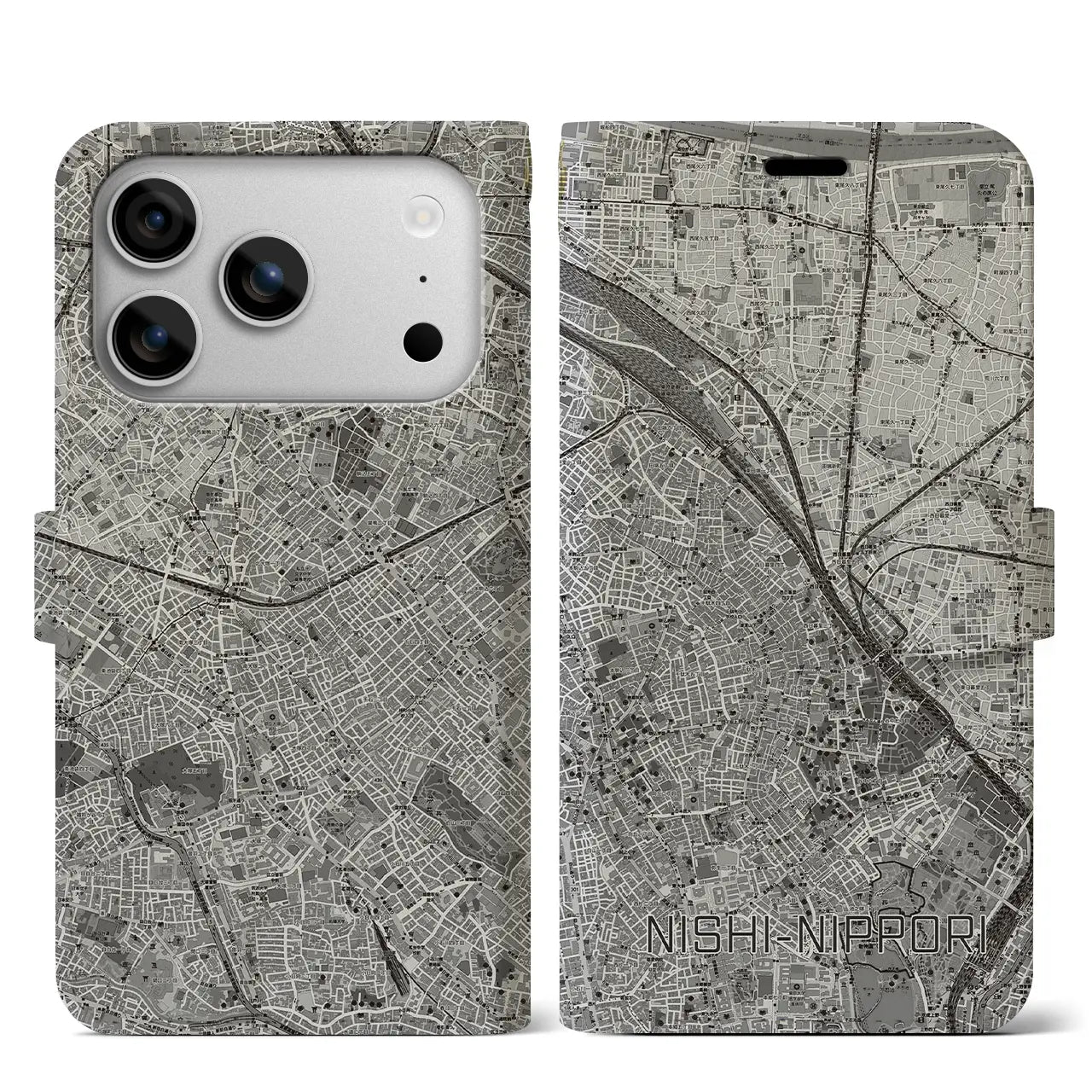 【西日暮里（東京都）】地図柄iPhoneケース（手帳タイプ）