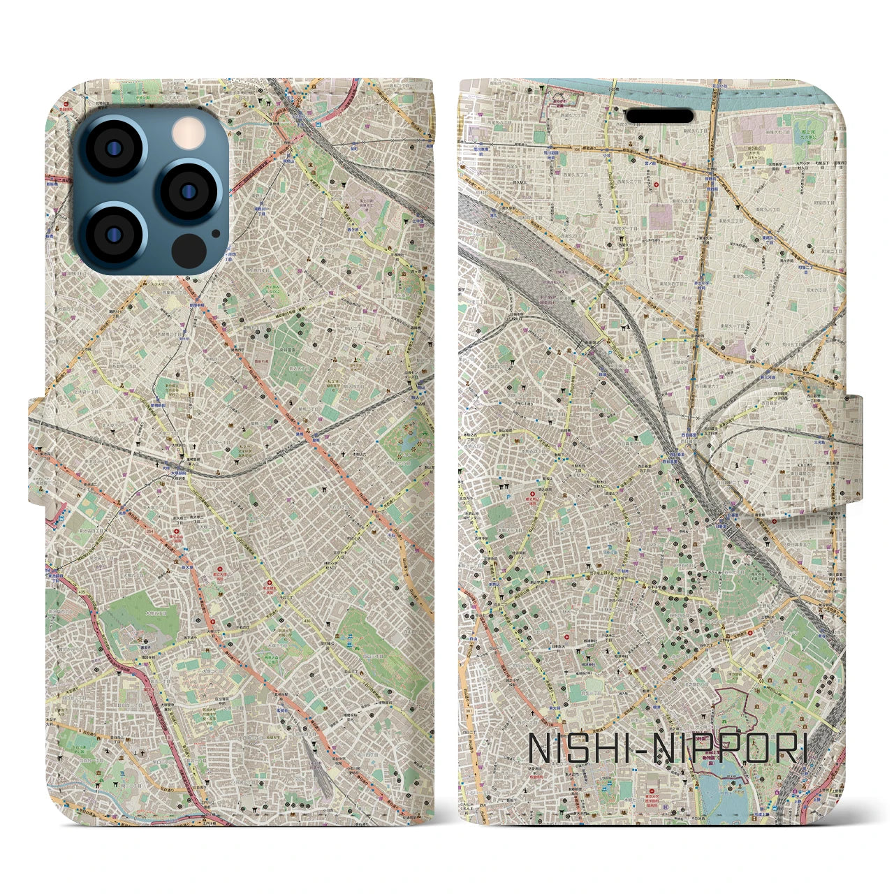 【西日暮里（東京都）】地図柄iPhoneケース（手帳タイプ）