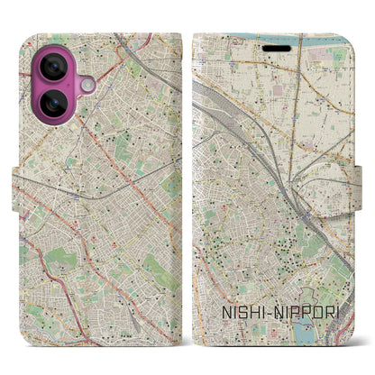 【西日暮里（東京都）】地図柄iPhoneケース（手帳タイプ）ナチュラル・iPhone 16 Pro 用