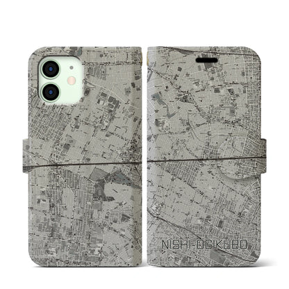 【西荻窪2（東京都）】地図柄iPhoneケース（手帳タイプ）モノトーン・iPhone 12 mini 用
