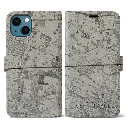 【西荻窪2（東京都）】地図柄iPhoneケース（手帳タイプ）モノトーン・iPhone 13 用