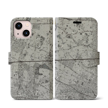 【西荻窪2（東京都）】地図柄iPhoneケース（手帳タイプ）モノトーン・iPhone 13 mini 用
