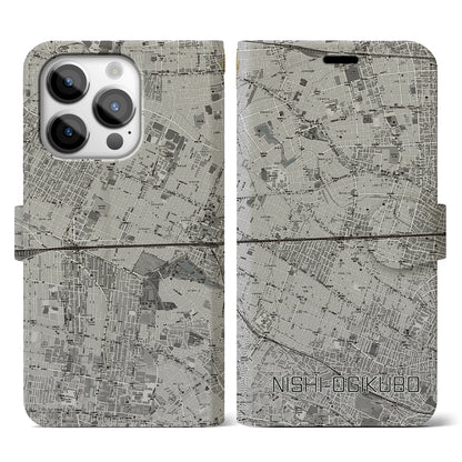 【西荻窪2（東京都）】地図柄iPhoneケース（手帳タイプ）モノトーン・iPhone 14 Pro 用