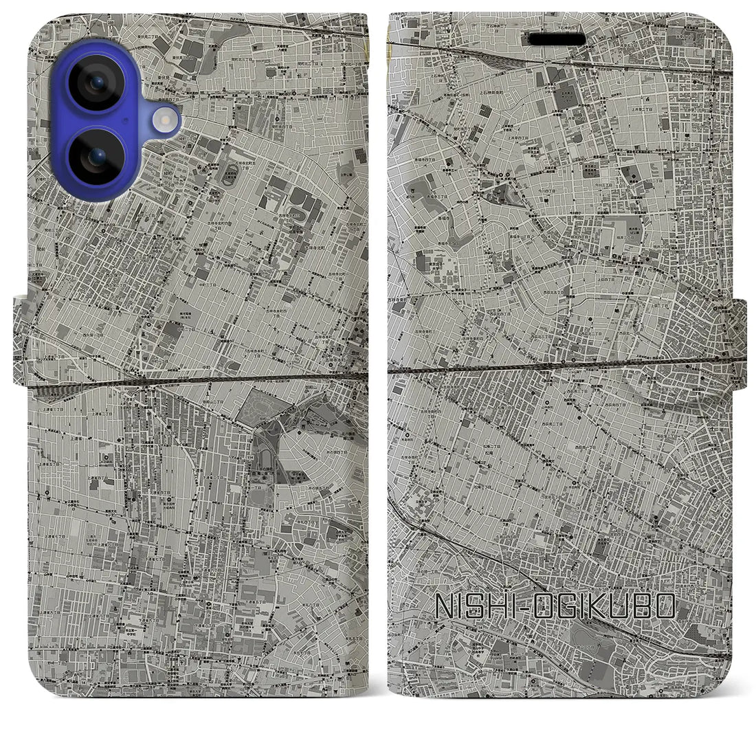 【西荻窪2(東京都)】地図柄iPhoneケース(手帳タイプ)モノトーン・iPhone 16 Pro Max 用