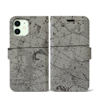 【西荻窪（東京都）】地図柄iPhoneケース（手帳タイプ）モノトーン・iPhone 12 mini 用