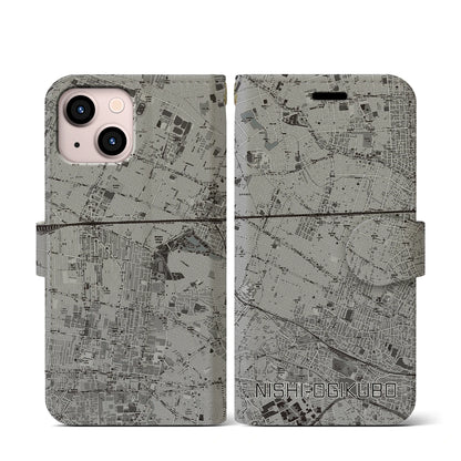 【西荻窪（東京都）】地図柄iPhoneケース（手帳タイプ）モノトーン・iPhone 13 mini 用
