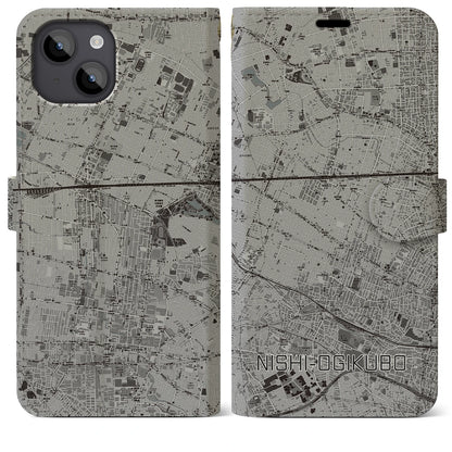 【西荻窪（東京都）】地図柄iPhoneケース（手帳タイプ）モノトーン・iPhone 14 Plus 用