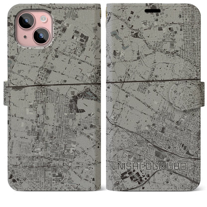 【西荻窪（東京都）】地図柄iPhoneケース（手帳タイプ）モノトーン・iPhone 15 Plus 用