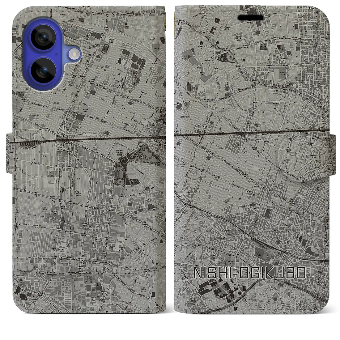 【西荻窪(東京都)】地図柄iPhoneケース(手帳タイプ)モノトーン・iPhone 16 Pro Max 用