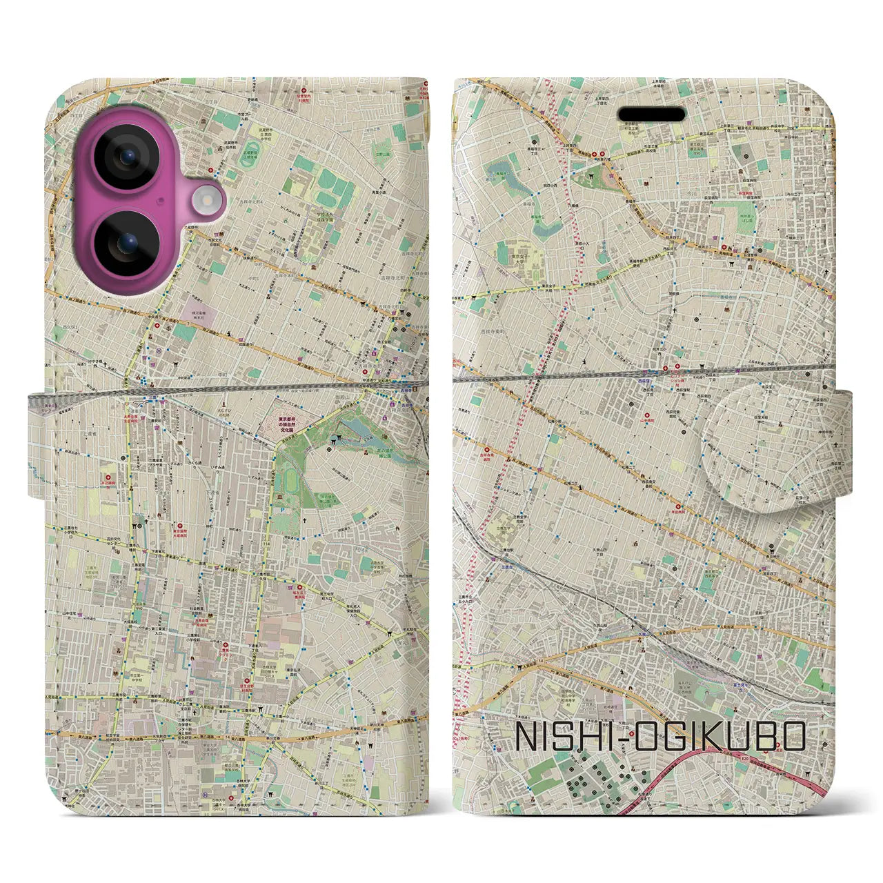 【西荻窪（東京都）】地図柄iPhoneケース（手帳タイプ）ナチュラル・iPhone 16 Pro 用