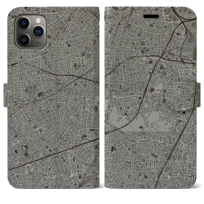 【西大井（東京都）】地図柄iPhoneケース（手帳タイプ）モノトーン・iPhone 11 Pro Max 用