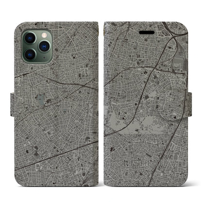 【西大井（東京都）】地図柄iPhoneケース（手帳タイプ）モノトーン・iPhone 11 Pro 用