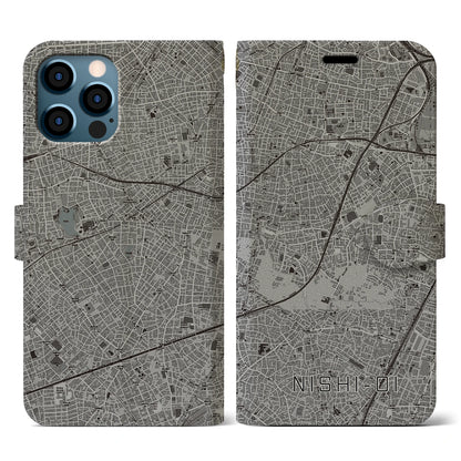 【西大井（東京都）】地図柄iPhoneケース（手帳タイプ）モノトーン・iPhone 12 / 12 Pro 用