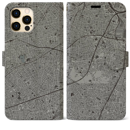 【西大井（東京都）】地図柄iPhoneケース（手帳タイプ）モノトーン・iPhone 12 Pro Max 用