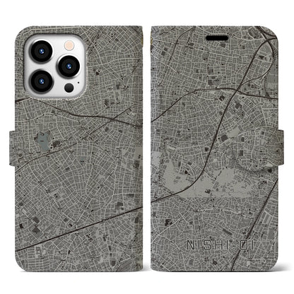 【西大井（東京都）】地図柄iPhoneケース（手帳タイプ）モノトーン・iPhone 13 Pro 用