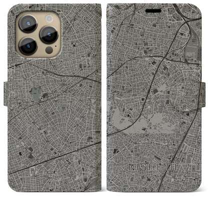 【西大井（東京都）】地図柄iPhoneケース（手帳タイプ）モノトーン・iPhone 14 Pro Max 用