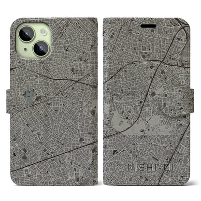 【西大井（東京都）】地図柄iPhoneケース（手帳タイプ）モノトーン・iPhone 15 用