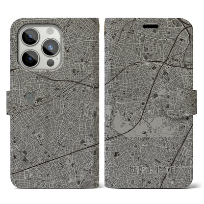 【西大井（東京都）】地図柄iPhoneケース（手帳タイプ）モノトーン・iPhone 15 Pro 用