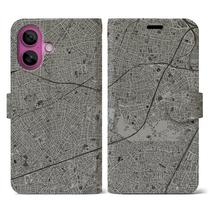 【西大井（東京都）】地図柄iPhoneケース（手帳タイプ）モノトーン・iPhone 16 Pro 用