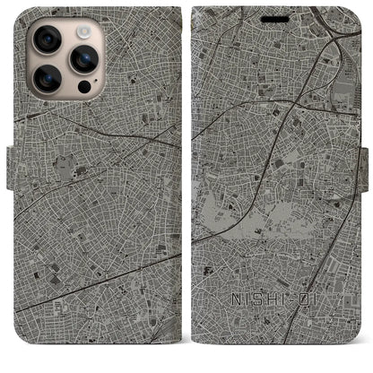 【西大井（東京都）】地図柄iPhoneケース（手帳タイプ）モノトーン・iPhone 16 Plus 用