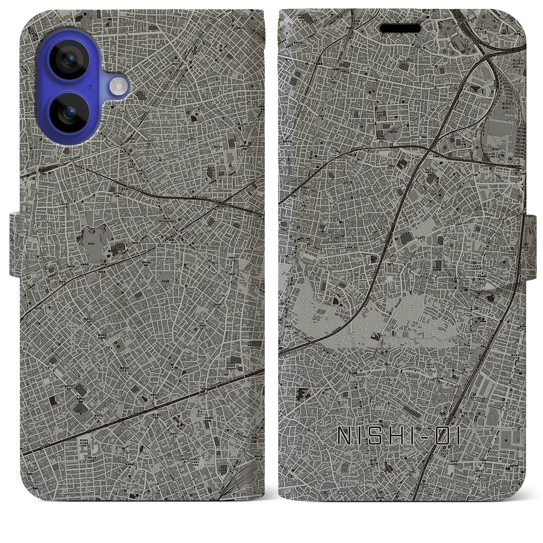 【西大井(東京都)】地図柄iPhoneケース(手帳タイプ)モノトーン・iPhone 16 Pro Max 用