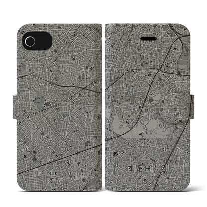 【西大井（東京都）】地図柄iPhoneケース（手帳タイプ）モノトーン・iPhone SE（第3 / 第2世代） / 8 / 7 / 6s / 6 用