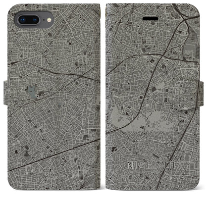 【西大井（東京都）】地図柄iPhoneケース（手帳タイプ）モノトーン・iPhone 8Plus /7Plus / 6sPlus / 6Plus 用