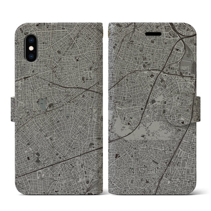 【西大井（東京都）】地図柄iPhoneケース（手帳タイプ）モノトーン・iPhone XS / X 用