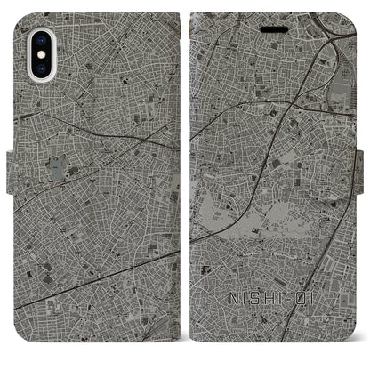【西大井（東京都）】地図柄iPhoneケース（手帳タイプ）モノトーン・iPhone XS Max 用