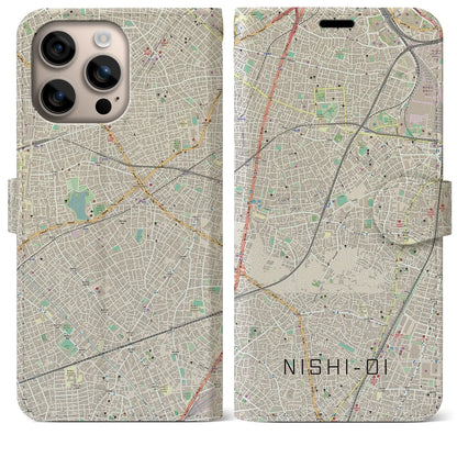 【西大井（東京都）】地図柄iPhoneケース（手帳タイプ）ナチュラル・iPhone 16 Plus 用