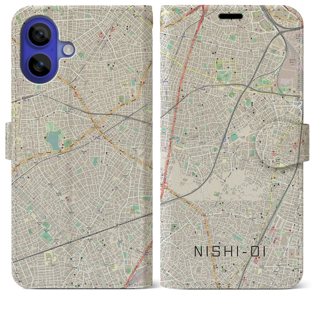 【西大井（東京都）】地図柄iPhoneケース（手帳タイプ）ナチュラル・iPhone 16 Pro Max 用