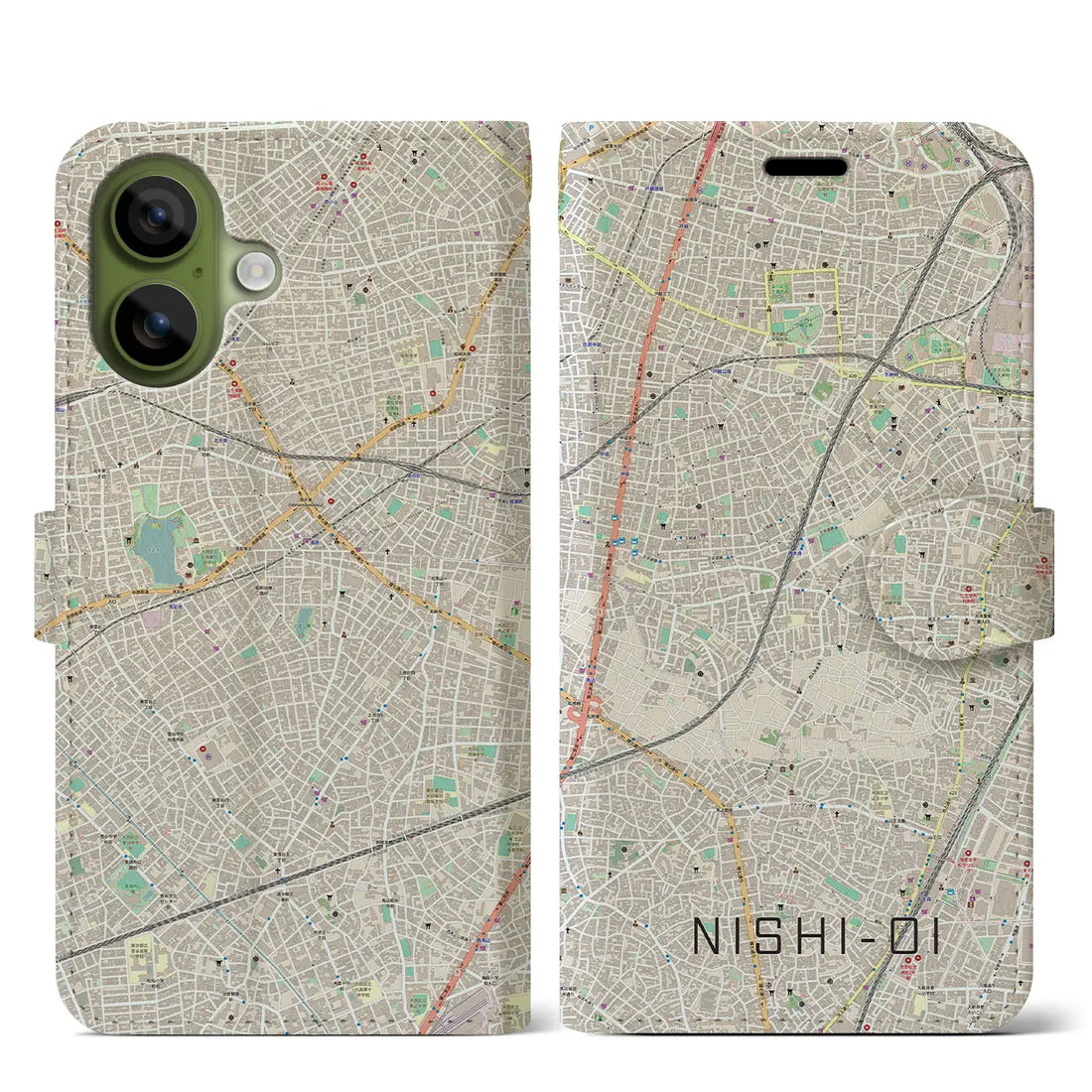 【西大井（東京都）】地図柄iPhoneケース（手帳タイプ）ナチュラル・iPhone 17 Pro Max 用