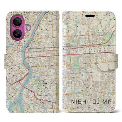 【西大島（東京都）】地図柄iPhoneケース（手帳タイプ）ナチュラル・iPhone 16 Pro 用