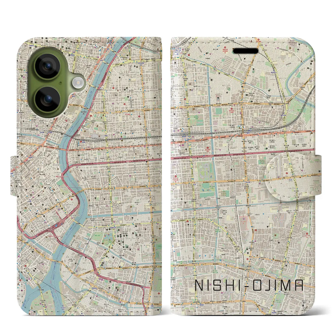 【西大島（東京都）】地図柄iPhoneケース（手帳タイプ）モノトーン・iPhone 17 Pro Max 用