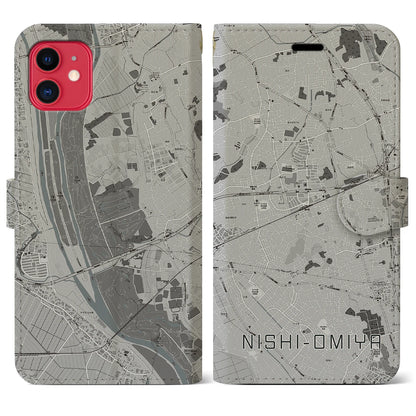【西大宮（埼玉県）】地図柄iPhoneケース（手帳タイプ）モノトーン・iPhone 11 用