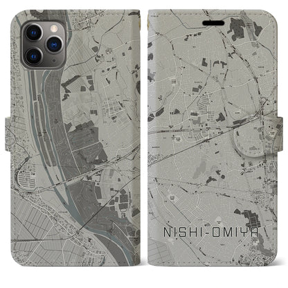 【西大宮（埼玉県）】地図柄iPhoneケース（手帳タイプ）モノトーン・iPhone 11 Pro Max 用