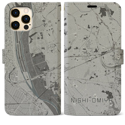 【西大宮（埼玉県）】地図柄iPhoneケース（手帳タイプ）モノトーン・iPhone 12 Pro Max 用