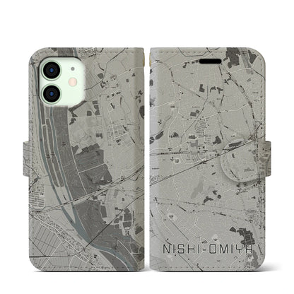 【西大宮（埼玉県）】地図柄iPhoneケース（手帳タイプ）モノトーン・iPhone 12 mini 用
