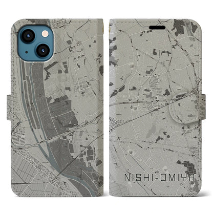 【西大宮（埼玉県）】地図柄iPhoneケース（手帳タイプ）モノトーン・iPhone 13 用