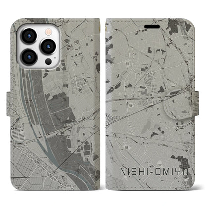 【西大宮（埼玉県）】地図柄iPhoneケース（手帳タイプ）モノトーン・iPhone 13 Pro 用