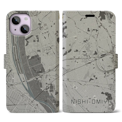 【西大宮（埼玉県）】地図柄iPhoneケース（手帳タイプ）モノトーン・iPhone 14 用