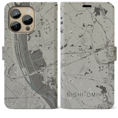 【西大宮（埼玉県）】地図柄iPhoneケース（手帳タイプ）モノトーン・iPhone 14 Pro Max 用